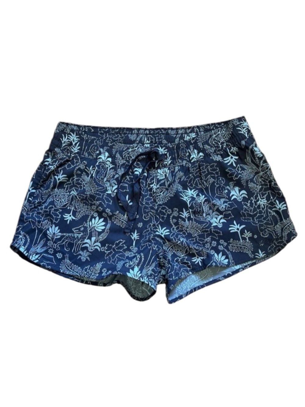 PATAGONIA Blue Planing Micro Board Shorts 2" Tropical Leaf Stretch Water Run S